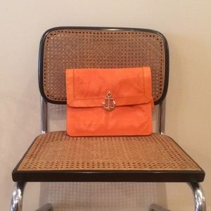 Mandarin Orange genuine leather envelope clutch.